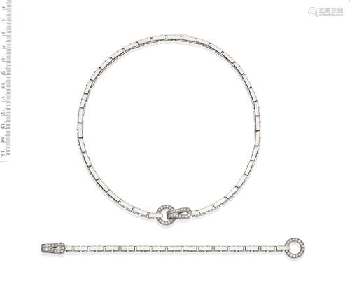 CARTIER: DIAMOND-SET 'AGRAFE' NECKLACE AND BRACELET SUITE