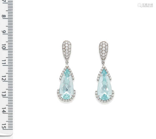 MARGHERITA BURGENER: AQUAMARINE AND DIAMOND PENDENT EARRINGS