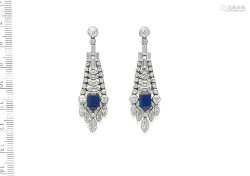 SAPPHIRE AND DIAMOND PENDANT EARRINGS