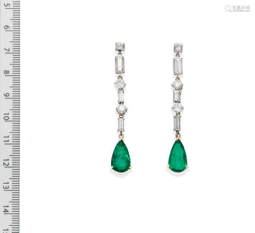 EMERALD AND DIAMOND PENDENT EARRINGS