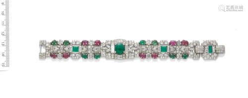 ART DECO DIAMOND AND GEM-SET BRACELET, CIRCA 1935