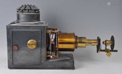 A Victorian magic lantern projector, with lacquered brass pr...