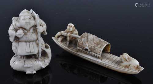 A Japanese Meiji period carved ivory netsuke fashioned as a ...