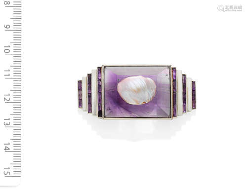 BOIVIN: PEARL AND AMETHYST 'NAIL HEAD' BROOCH, CIRCA 1930