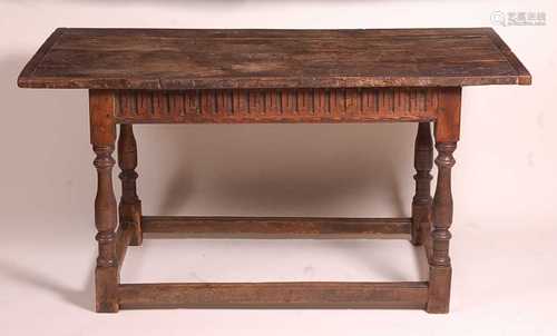 An 18th century joined oak refectory table, of small proport...