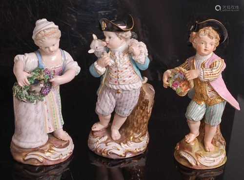 Three late 19th century small Meissen porcelain figures of c...