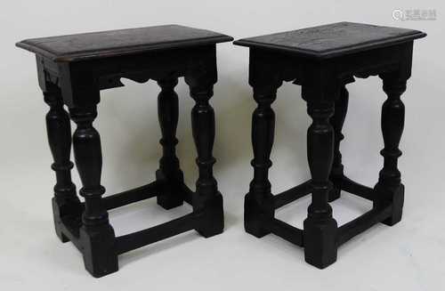 A pair of 19th century oak joint stools, the tops each havin...