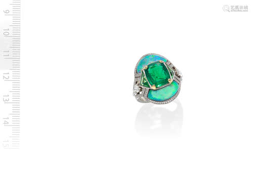 EMERALD, OPAL, TOURMALINE AND DIAMOND DRESS RING