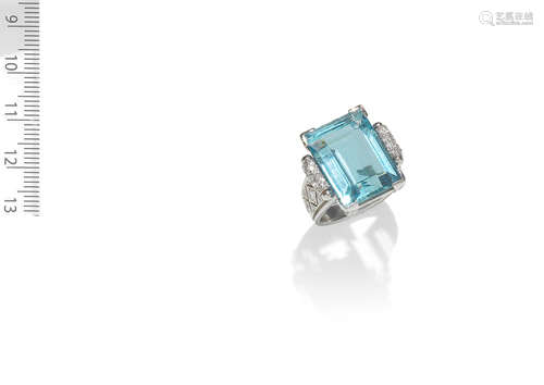 BOIVIN: AQUAMARINE AND DIAMOND RING, CIRCA 1935