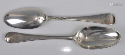 A pair of George III silver tablespoons, in the Hanoverian p...