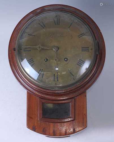 An antique walnut and fruitwood cased droptrunk wall clock, ...