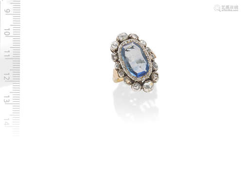 SAPPHIRE AND DIAMOND CLUSTER RING, 19TH CENTURY AND LATER