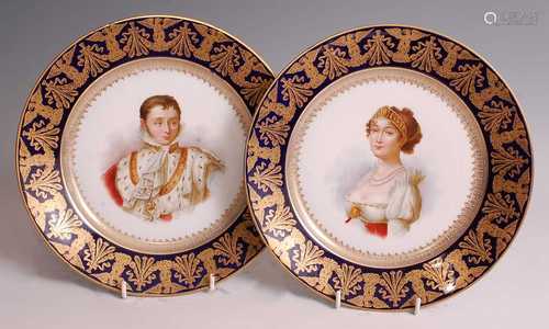 A pair of 19th century French porcelain portrait cabinet pla...