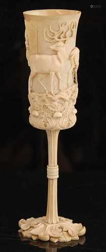 A late 19th century North European carved ivory hunting gobl...