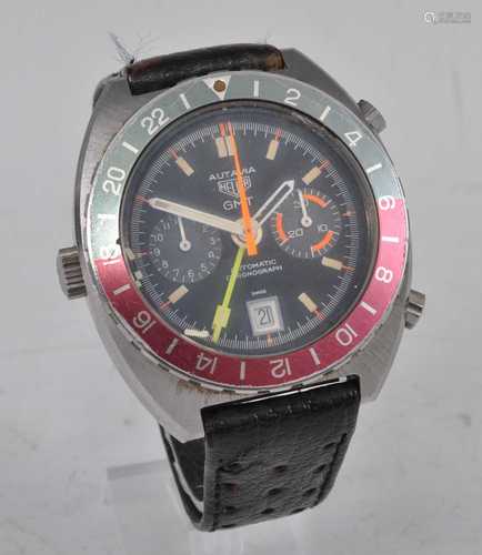 A gent's stainless steel Heuer Autavia GMT automatic chronog...