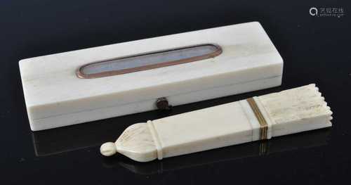 A Victorian ivory toothpick case, having mirrored interior a...