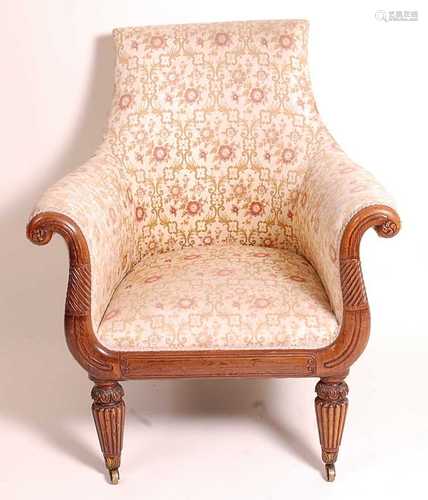 A William IV rosewood framed tub chair, reupholstered in a f...