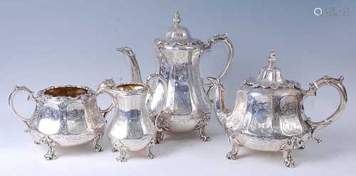 An early Victorian Scottish silver three-piece tea service, ...