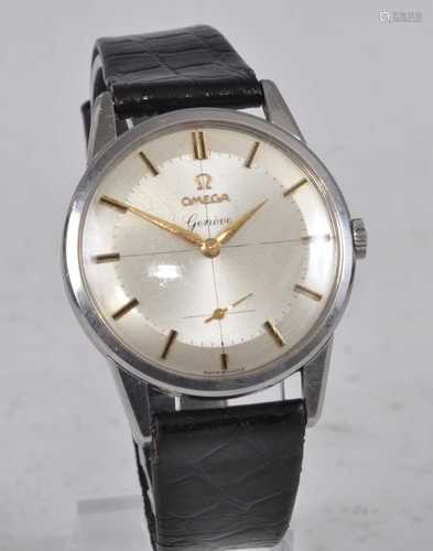 A gents stainless steel Omega Geneve manual wind wristwatch,...