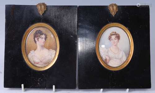 Mid-19th century English school - a pair of portrait miniatu...