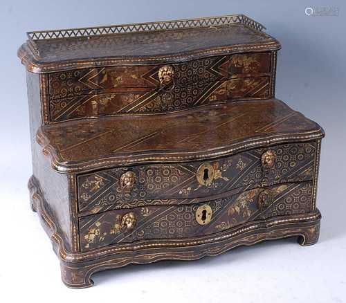 A 19th century Chinese export chinoiserie black lacquered ta...