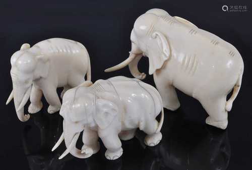 A matched set of three 19th century Indian carved ivory elep...