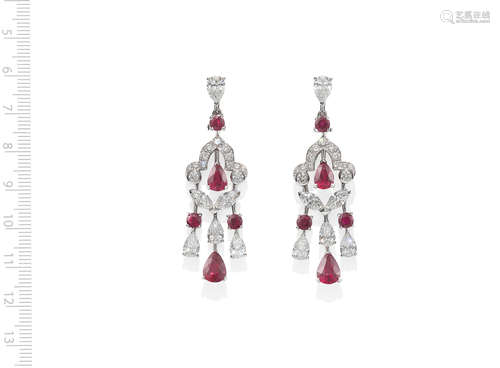 GRAFF: PAIR OF RUBY AND DIAMOND CHANDELIER EARRINGS