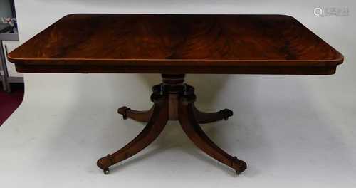 A Regency mahogany pedestal breakfast table, the rectangular...