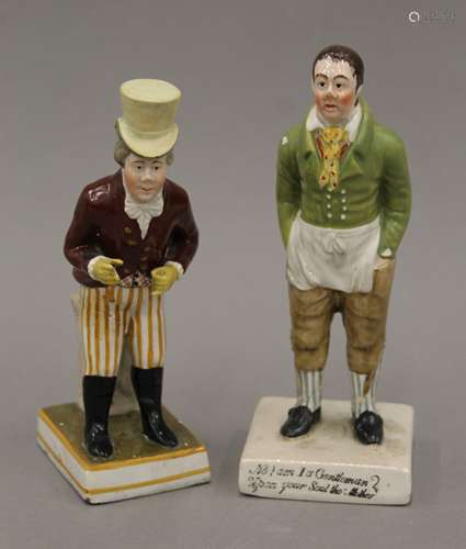 Two early Staffordshire figures. The largest 15.5 cm high.