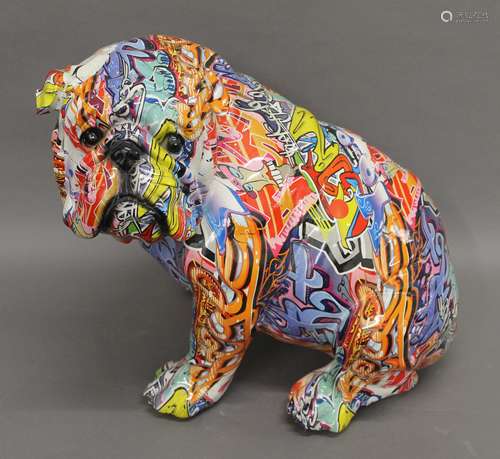 A graffiti decorated bulldog. 36 cm high.