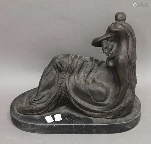 An abstract bronze model of a girl on a plinth base. 27 cm h...