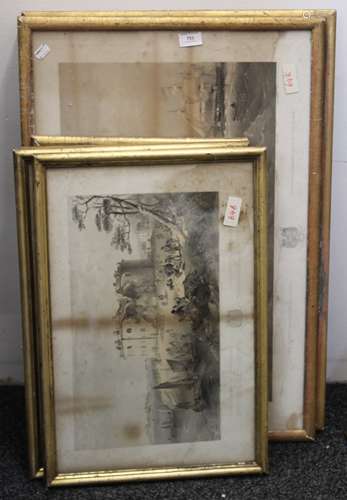 Seven 19th century gilt framed Naval lithographs. The three ...