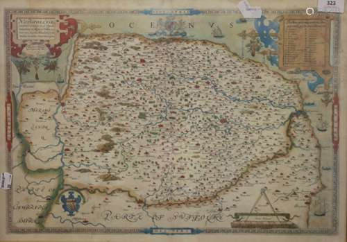 A framed map of Norfolk and two shooting prints. The former ...