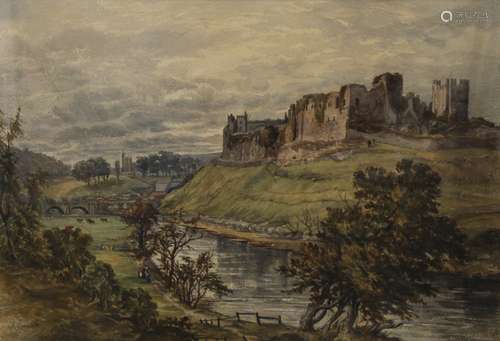 J BENTLEY, Richmond Castle from the River, watercolour, sign...