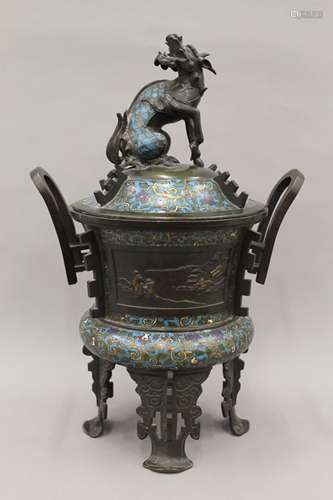 A 19th century Chinese cloisonne decorated bronze censer. 47...