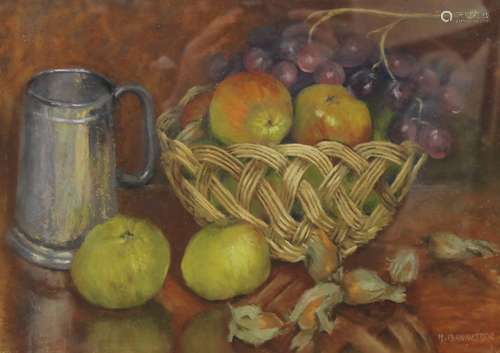 H BANNISTER, Still Life of Fruit in a Basket, pastel, signed...