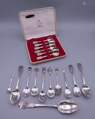 A boxed set of six silver teaspoons, and other silver plated...