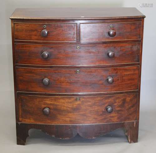 A 19th century mahogany bowfront chest of drawers. 108 cm wi...