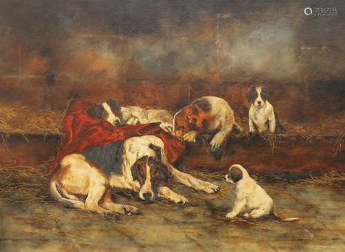 STEPHEN CLARK, Mother Foxhound with Litter, oil on canvas la...