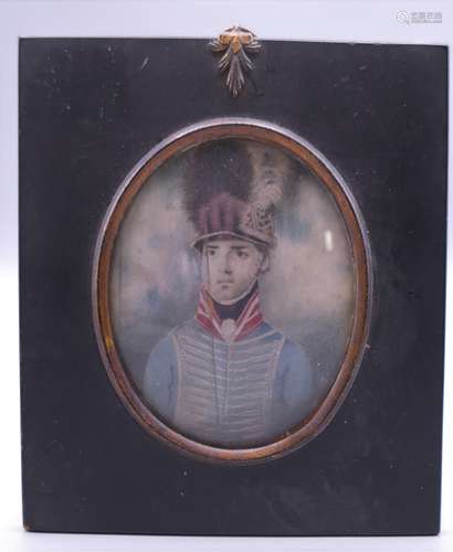 An 18th century framed portrait miniature of a soldier. Fram...