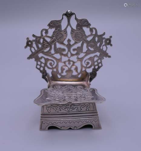 A miniature Russian silver chair, inscribed 'A friend in nee...