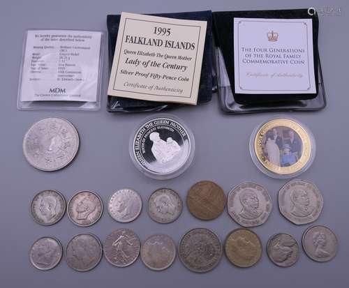 A small quantity of Commemorative coins and a fork. Fork 27 ...