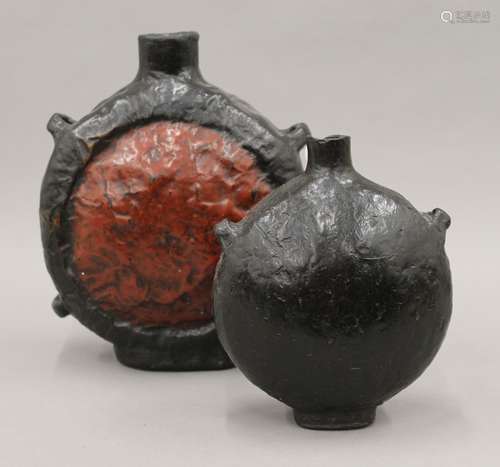 Two Chinese papier mache flasks. The largest 22.5 cm high.