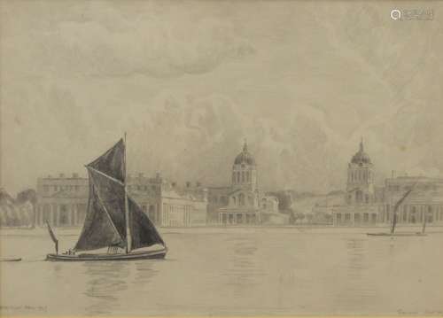 DOUGLAS BELL, The River Thames at Greenwich, pencil, signed ...