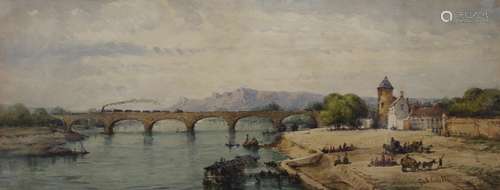 GABRIEL CARELLI, Continental River Scene with Train Crossing...