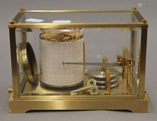 A 20th century French brass cased barograph. 20 cm wide.