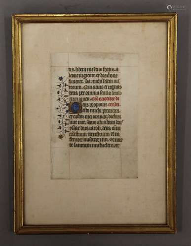 An Illuminated manuscript page, framed and glazed. 9 x 13 cm...