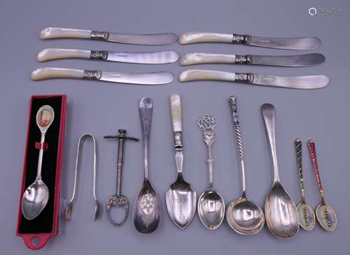 A quantity of various teaspoons and mother-of-pearl handled ...