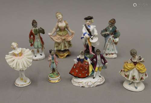 Eight various Continental porcelain figurines, including Dre...