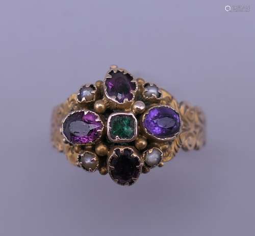 A 9 ct gold Suffragette colours multi-stone ring. Ring size ...